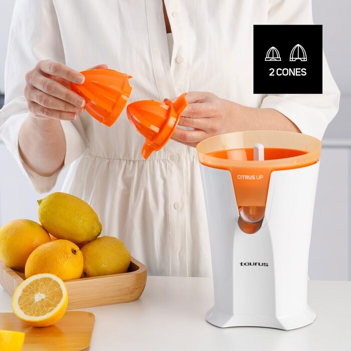 Цитрусовий прес електричний Taurus Citrus Compact 800 мл, білий - подвійний рух, BPA-free, компактний