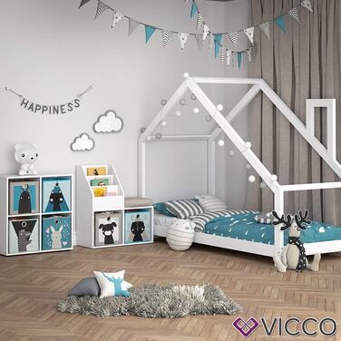 Дитяча книжкова полиця Vicco Luigi, біла, 72x79 см, з 2 складними коробками з малюнком песика та котика