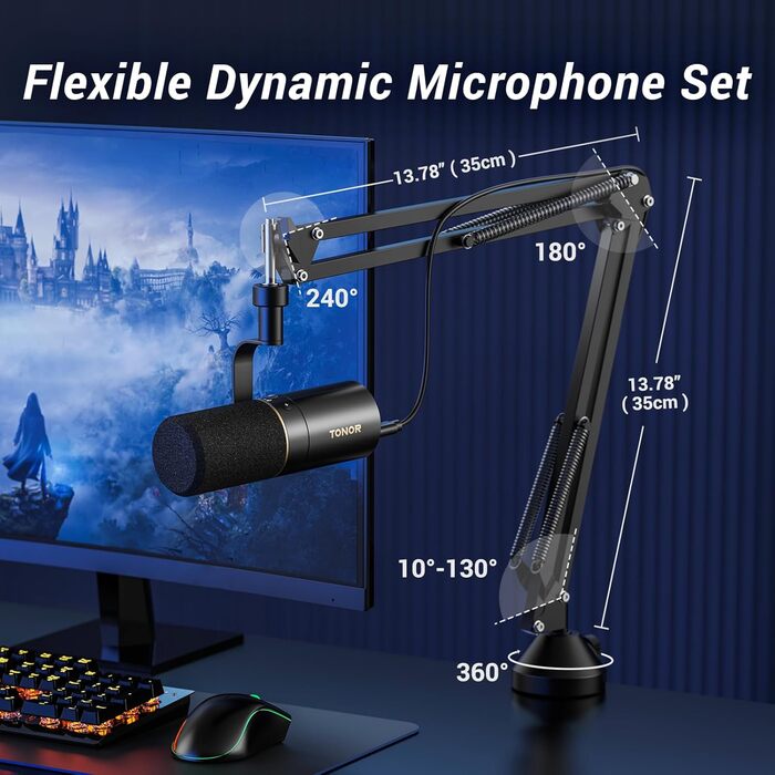 Динамічний USB/XLR мікрофон TONOR TD510+ для ПК, студії, подкастів, стрімінгу, ігор, з мікрофонною стійкою, кнопкою вимкнення звуку, для PS4/PS5, вокальний мікрофон
