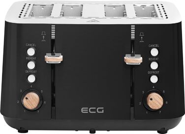 Тостер ECG ST 4768 Timber Black, 4 скибки, чорний, дерево