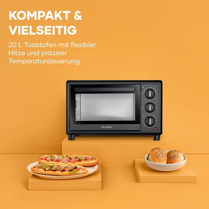 Міні-піч Severin Bake&Toast TO 2078, 20Л, 1600Вт, з таймером та конвекцією (верхній та нижній підігрів), чорна