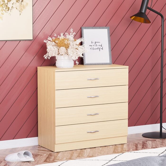 Комод Vida Designs з масиву сосни, 4 шухляди з металевими ручками, посилений тримач шухляд, меблі для спальні Riano, сосна, 72x36x75 см