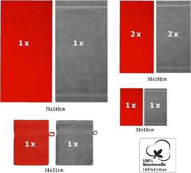 Набір рушників Betz Premium з махри, 10 шт. – 2 банних, 4 для рук, 2 гостьових, 2 для обличчя, 2 рукавиці, червоний і антрацит