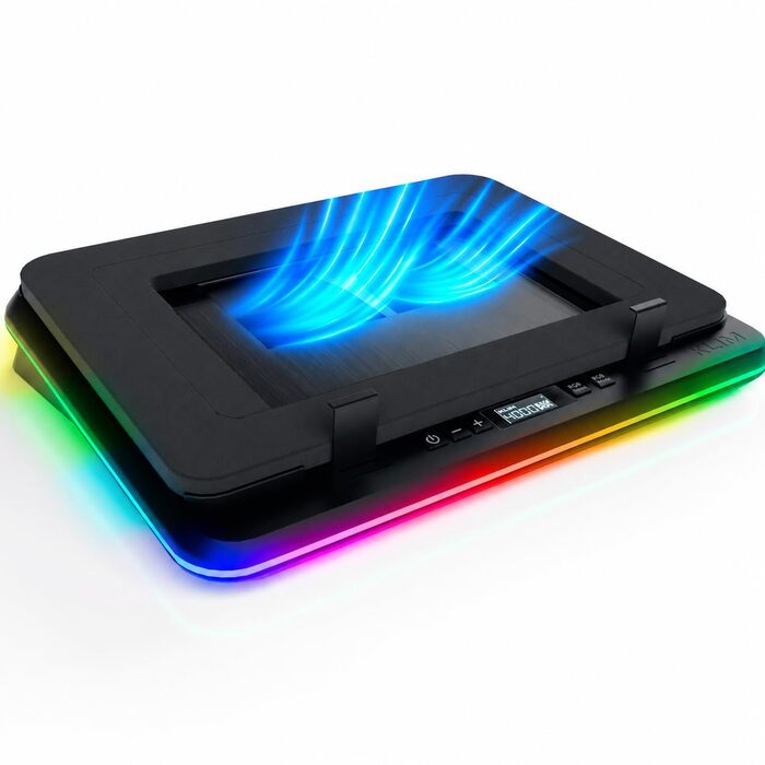 Ігровий охолоджувач для ноутбука KLIM Turbofrost до 17 дюймів, 4 вентилятори, RGB підсвітка, алюміній, чорний