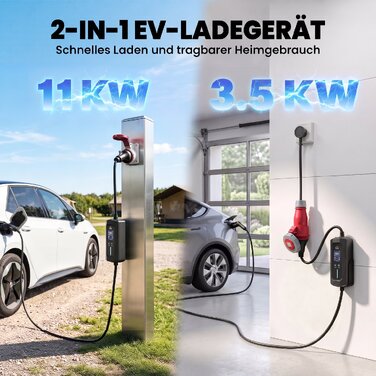 Мобільна зарядна станція Wallbox 11кВт, 8м, Typ 2 (6–16 А, 3 фази), кабель CEE 16A на Typ 2 з регулюванням потужності та таймером