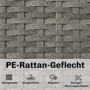 Шезлонг з ротангу Polyrattan S-подібної форми з 5-рівневим регулюванням спинки, підголівником, дихаючою тканиною та захистом від ультрафіолету.