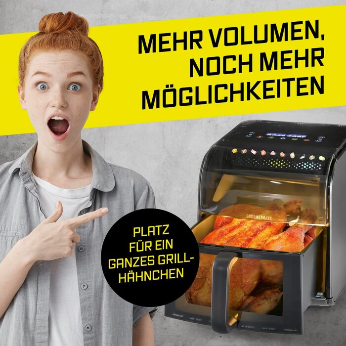 Аерофритюрниця GOURMETmaxx AirGenius 10L з двома камерами по 5л, 10 програм, сенсорний екран, для 8 осіб