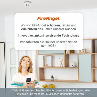 Датчик диму FireAngel FA6120-INT-T2 (2 шт.) з батареєю на 10 років, кнопкою тестування/вимкнення звуку, заміна ST-622/ST-620, білий.