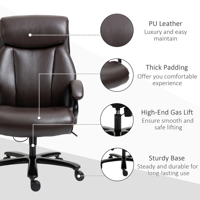 Крісло керівника Vinsetto Ergonomic з функцією гойдалки, шкіряне крісло коричневе, регулюється по висоті, вантажопідйомність до 180 кг