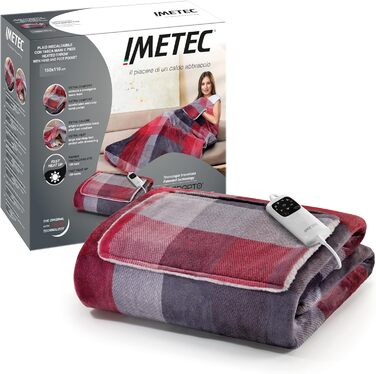 Електрична грілка Imetec Adapto Velvet Tartan з кишенями для рук і ніг, 150x110 см, швидке нагрівання, 6 температур, енергозберігаюча, безпечна, прана