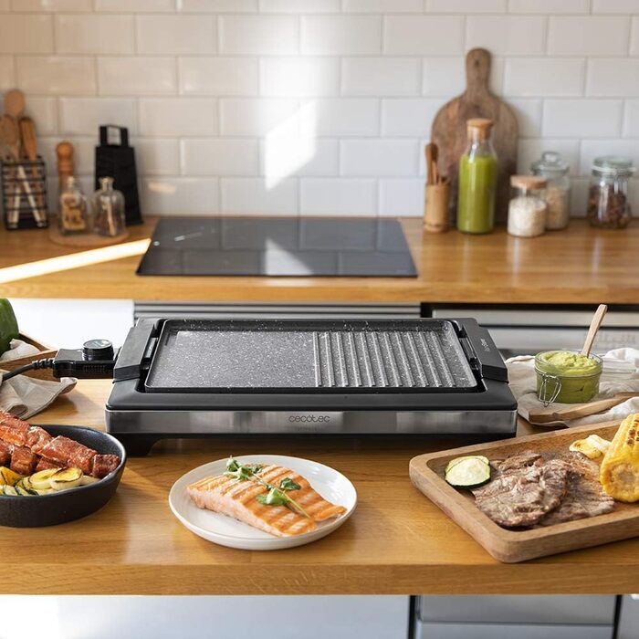Електрична гриль-плита Cecotec Tasty&Grill 2000 InoxStone, 2000 Вт, нержавіюча сталь, регульована температура, антипригарне покриття
