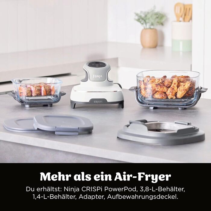 Портативна аерофритюрниця Ninja CRISPi 4-в-1 з сумкою для перенесення, 1700 Вт, 3.8 л та 1.4 л, біла (FN102EU)