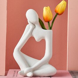 Скульптурна ваза Arawat для декору вітальні, керамічна, біла, 19 см, сучасний дизайн, для pampas grass, тюльпанів, квітів, обличчя, північний стиль, весільний подарунок