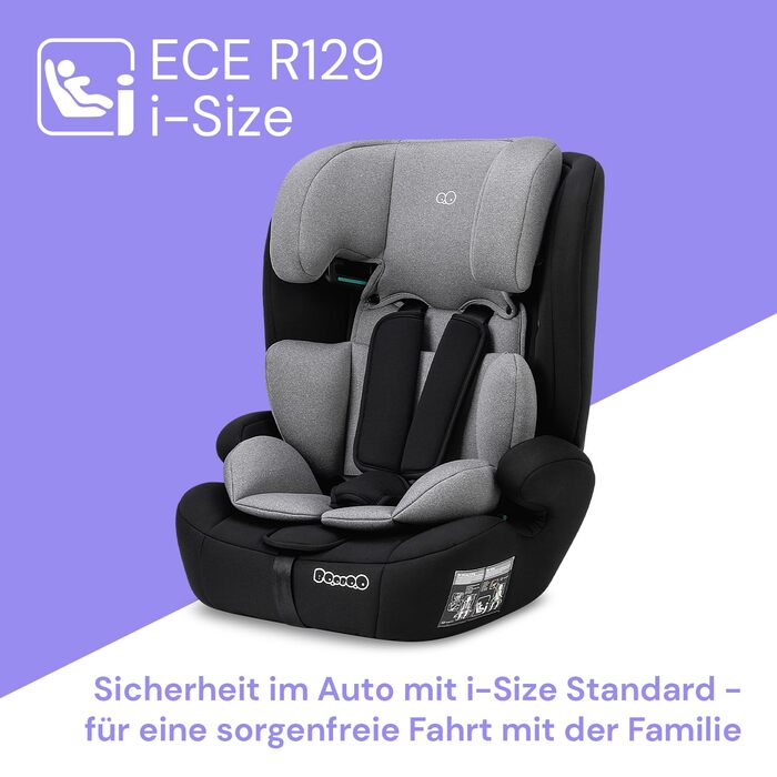 Дитяче автокрісло Booboo Safety Berlin i-Size без Isofix, від 1 року, для зросту 76-150 см, зростаюче, чорний/сірий