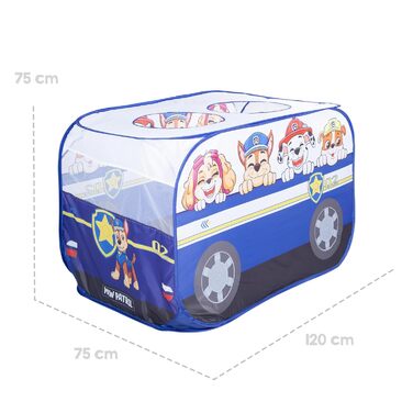 Дитячий ігровий намет Pop-Up Paw Patrol у формі авто, для дому та вулиці, синьо-білий, автоматичне складання, roba