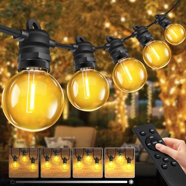 Гірлянда вулична LED Bowfar G40, 48 ламп, 6м, з пультом ДК та димером, IP68 водонепроникна для саду, тераси, вечірки