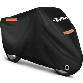 Водонепроникний чохол для мотоцикла та скутера Favoto, 210T Oxford, захист від UV, потертостей та перегріву, з відбиваючими смугами, 220x105x125 см, чорний