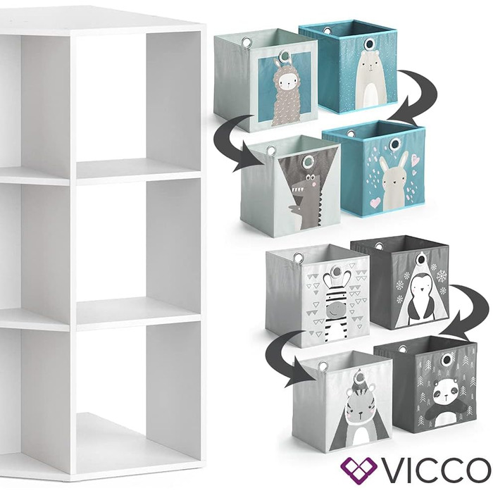 Дитяча полиця Vicco Luigi, біла, 64x107.8 см, з 4 коробками для зберігання