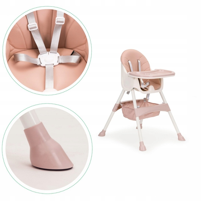 Стілець для годування 2в1 з 5-точковими ременями ECOTOYS, рожевий