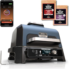 Електричний BBQ смокер-гриль Ninja Woodfire Pro Connect XL з керуванням через додаток, цифровим термощупом, 7-в-1, аерофритюрницею, для вулиці, чорний, OG901EU, з деревними пелетами, захист від негоди