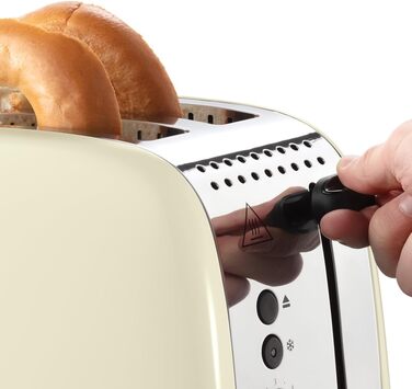Тостер Russell Hobbs Colours Plus Edelstahl Creme на 2 тости, нержавіюча сталь - з підставкою для булочок, 6 режимів підсмажування, розморожування, Lift & Look, 1600 Вт