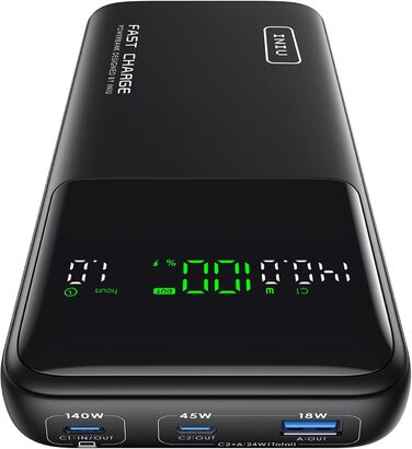 Power Bank INIU 27000mAh 140W: зарядний пристрій для телефону та ноутбука, сумісний з MacBook Pro, Steam Deck, iPhone (17, 16, 15, 14, 13, 12 Pro), Samsung S23, iPad та ін. Чорний