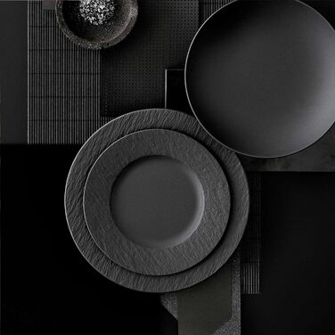 Набір тарілок Villeroy & Boch Manufacture Rock, 6 предметів, порцеляна, чорний, посуд для 2 осіб, преміум якість