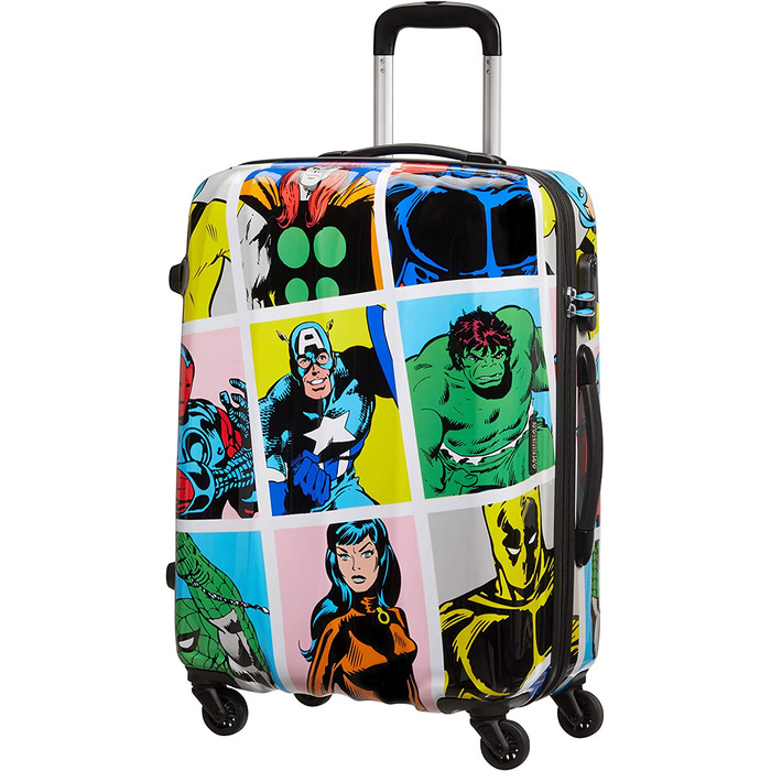 Середня валіза American Tourister Marvel Legends Spinner 65 см, 62,5 л, мультиколор (Marvel Pop Art), для подорожей