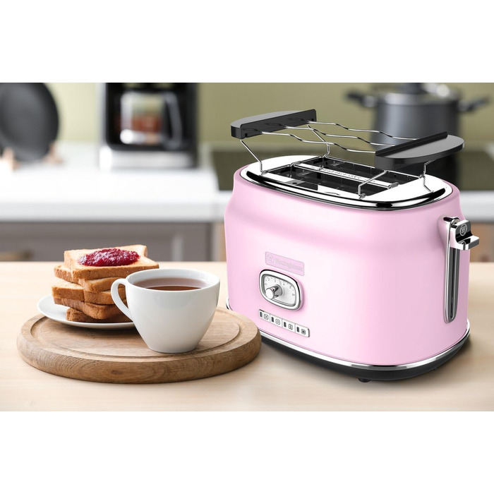 Тостер Westinghouse Retro Pink, 2 тости, широкі слоти, підставка для підігріву, 815 Вт