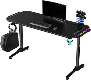 Ігровий стіл ULTRADESK FRAG V3 150x60 см, LED RGB підсвітка, сталева конструкція, для 2 моніторів, чорний, з аксесуарами