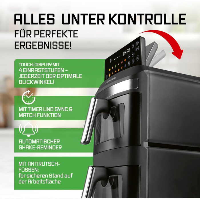 Аерофритюрниця GOURMETmaxx AirGenius 10L з двома камерами (2x5Л), сенсорним керуванням та 10 програмами приготування, для 8 осіб