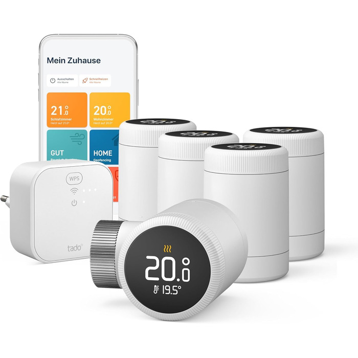 Розумний комплект керування опаленням tado° X Starter Kit: Bridge X, 3 термостати та бездротовий датчик температури (набір з 5 елементів)
