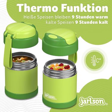 Дитячий термоконтейнер Jarlson YUMMY 300 мл, нержавіюча сталь, зелений, для їжі та дитячого пюре, термобанка з ложкою, харчовий контейнер, термобокс