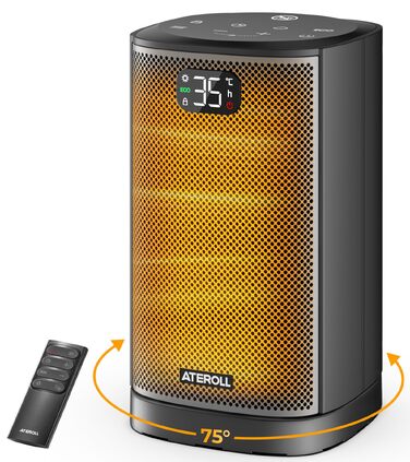 Кварцевий електричний обігрівач Ateroll 2000W, компактний енергоощадний тепловентилятор з 3 режимами роботи, чорний квадратний