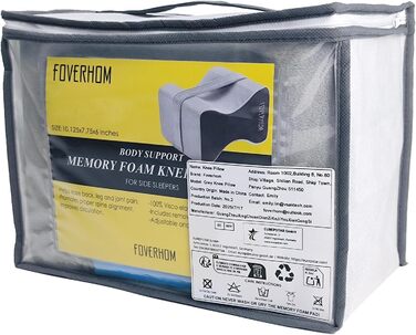 Ортопедична подушка між ніг foverhom з ефектом пам'яті (Memory Foam) для полегшення болю в спині, попереку та стегнах, сіра (до 66 см)