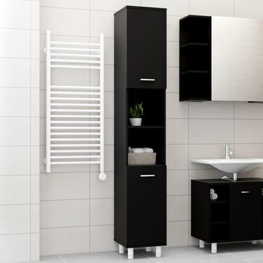 Шафа для ванної кімнати vidaXL, 6 відділень, 2 двері, чорна, 30x30x179 см, деревостружкова плита