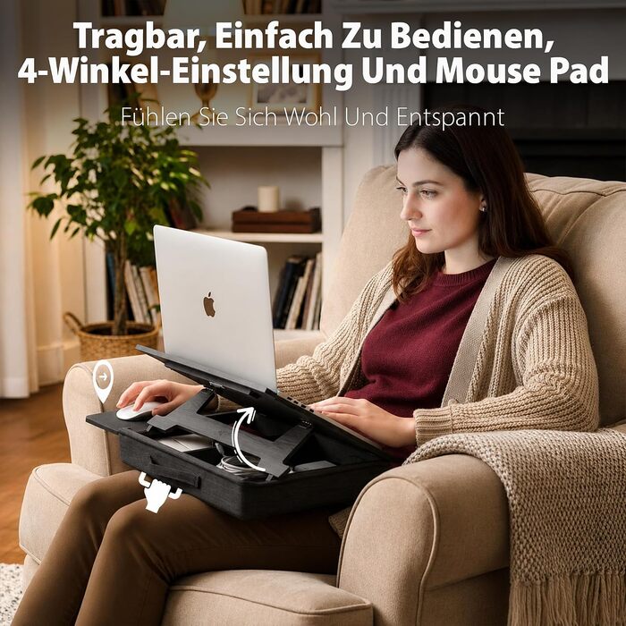 Підставка для ноутбука з подушкою Vigo Wood Laptray — стіл для ліжка та дивана, регульований тримач (Cambridge & Black)