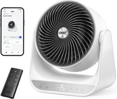Електричний обігрівач Dreo 714S: 2000W, з пульт та термостат, 7 режимів, захист від перегріву та перекидання, білий, для дому