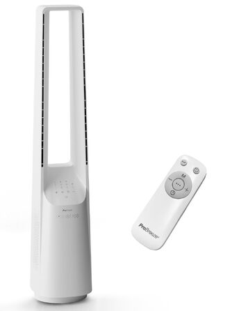Вентилятор без лопатей Pro Breeze 101 см з пультом, LED дисплеєм, 6 швидкостями, 5 режимами, автоколиванням 60° та таймером 7 годин - білий