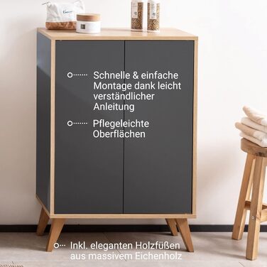 Тумба під умивальник FACKELMANN Finn, коричнева, 60 см, ретро-стиль, push-to-open, Made in Germany