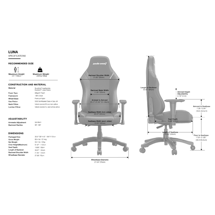 Крісло ігрове Anda Seat Luna Black Size L