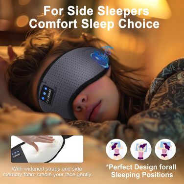 Маска для сну з навушниками Bluetooth LC-Dolida, блокує світло, для сну, подорожей, йоги, медитації, сірий колір