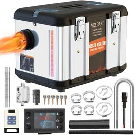 Автономний дизельний обігрівач VELPAX All in One 8кВт, 12V/24V/220V з LCD-дисплеєм, пультом та керуванням через APP для кемпера, автобудинку та причепа (Білий)