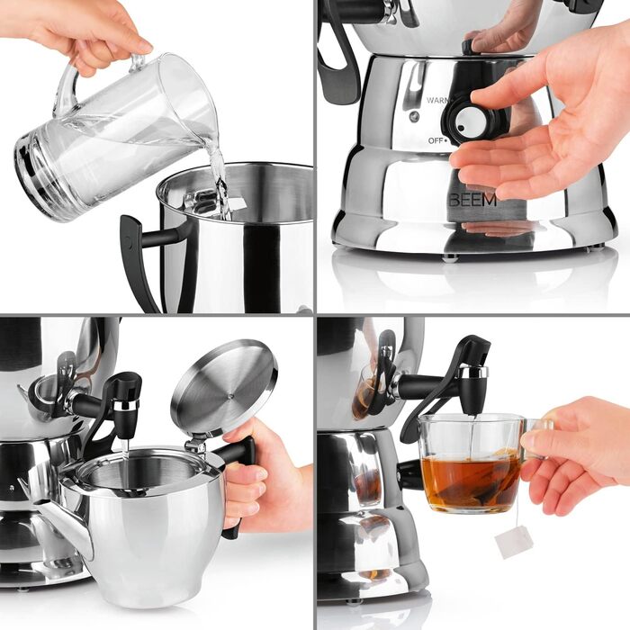Електричний самовар BEEM TEA-PERFECT 3 л з чайником 1,2 л з ситечком, нерж. сталь, термостат, диспенсер, для дому та HoReCa
