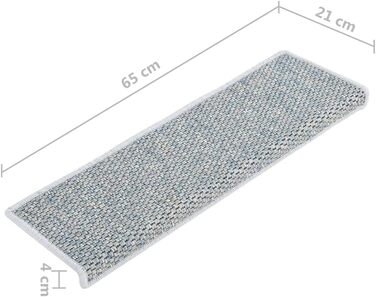 Комплект із 15 самоклеючих килимків для сходів vidaXL, сині, 65x21x4 см, зносостійкий килим для сходинок у стилі сизалю, захист сходів