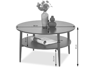 Журнальний стіл Mebel-Partner круглий, 80 x 80 x 45 см, білий, дуб сонома