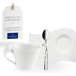 Набір для капучино Villeroy & Boch NewWave: порцелянова чашка, блюдце та ложка з нержавіючої сталі, 3 предмети, преміум якість