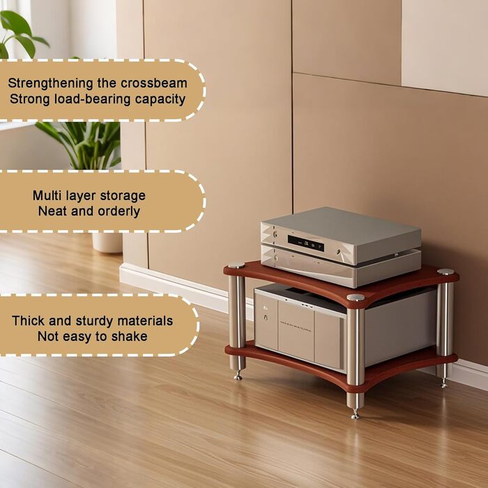 Стойка для аудіо HiFi Regal, 2-ярусна, для AV-медіа, медіа-стійка, TV-стійка, меблевий центр, стійка для платівок для підсилювача (2-рівнева, темне дерево)