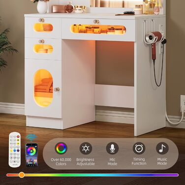 Косметичний стіл YITAHOME з LED підсвіткою, дзеркалом, 3 шухлядами, 2 полицями, регулюванням яскравості, білий
