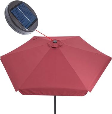Садова парасолька Kingsleeve® з UV-захистом 80+, LED-підсвіткою та вентиляцією, водонепроникна, алюмінієва рама з рукояткою, 330 см (Червона)